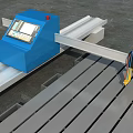 Blue Industrial CNC Cutting Machine With Control Panel Metal Rail And Colored Cables 3d model