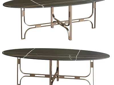 Modern Dark Marble Oval Coffee Table With Sleek Metal Legs 3d model