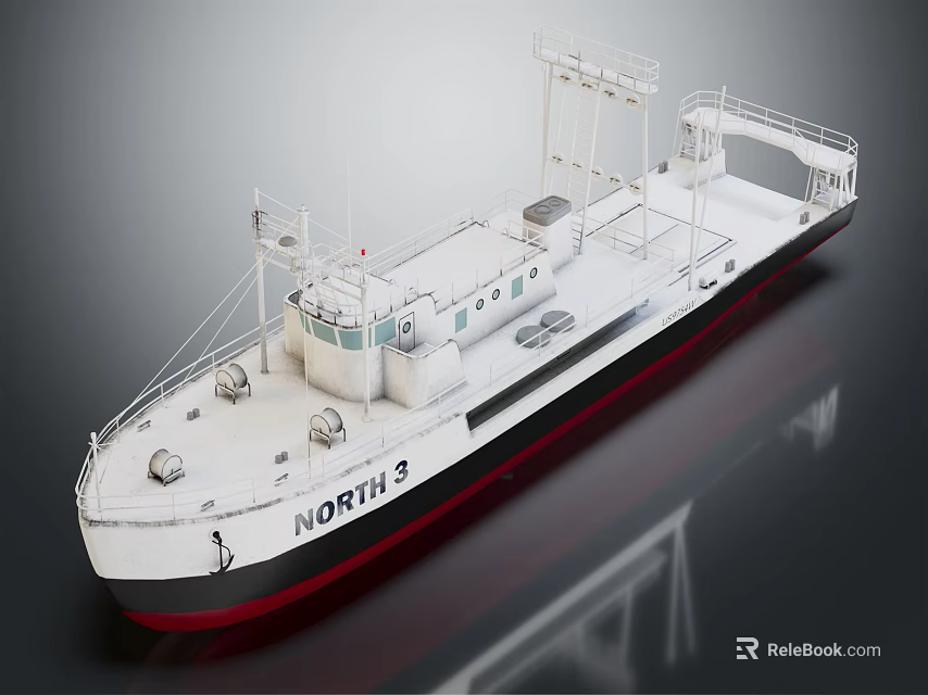 Ship North 3 With White Hull Red Bottom And Structures 3d model 