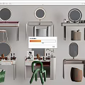 Modern Dressing Tables With Round Mirrors Matching Stools And Decorative Items 3d model