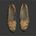 Traditional Embroidered Shoes With Intricate Floral Patterns And Vibrant Pink Purple Flowers
