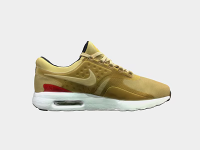 Nike Golden Beige Mesh Upper Sneakers With Air Cushion Red Accent And White Sole 3d model