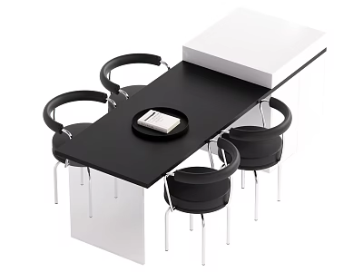 Modern Black Dining Table Set With Four Chairs And White Tabletop 3d model