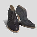 Black Leather Ankle Boots With Perforated Dots High Heel And Pointed Toe Design