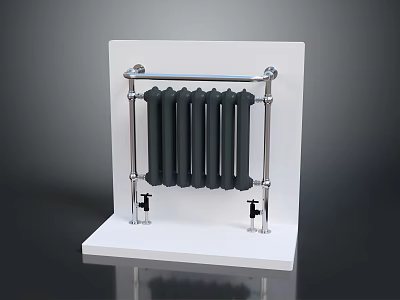 Modern Electric Radiator With Black Fins And Silver Brackets On White Base 3d model