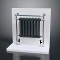 Modern Electric Radiator With Black Fins And Silver Brackets On White Base