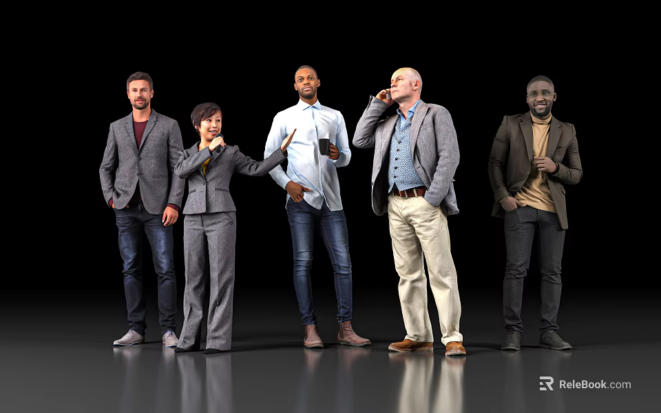 Group of diverse people standing together in casual and formal professional attire 3d model 