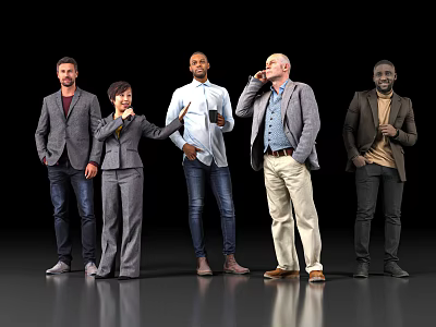 Group of diverse people standing together in casual and formal professional attire 3d model