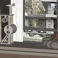Modern Living Room With Cozy Single Sofa Large Window Trees Cat Tree And Green Plant