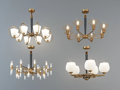 Modern Chandeliers With Various Designs Metal Frames And Glass Shades For Home Decor 3d model