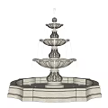 Three Tiered Stone Fountain With Decorative Design And Flowing Water For Garden