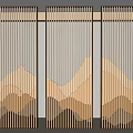 Modern Wooden Room Divider With Mountain Pattern Vertical Slats For Interior Decor 3d model