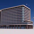 Modern High Rise Hotel Building With Glass Windows And Entrance Under Blue Sky
