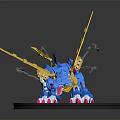 Detailed Blue Dragon Figurine With Yellow Horns Tail And Pink Claws On Black Base