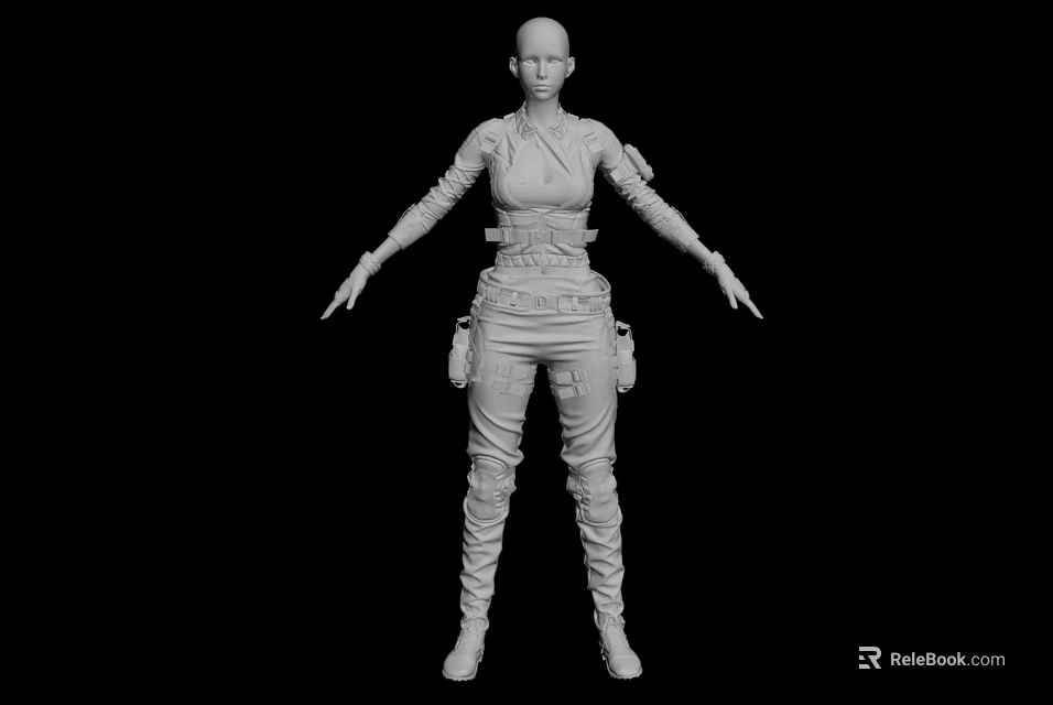 3D Female Character Model In Standing Pose With Utility Belt And Leg Pouches 3d model 