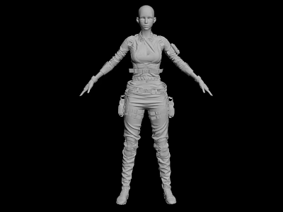 3D Female Character Model In Standing Pose With Utility Belt And Leg Pouches 3d model