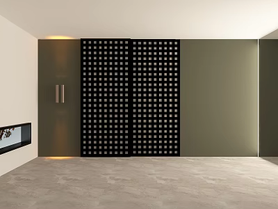 Black Grid Pattern Sliding Door in Modern Interior Room With Green Walls And Gray Floor 3d model