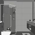 Sleek Modern Bathroom Interior With Glass Shower Enclosure Gray Tiled Walls Vanity And Recessed Lighting