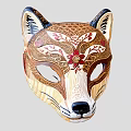 Ornate Fox Mask With Black Ears Intricate Red Flowers Leaves And Beige Base