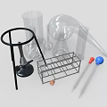Laboratory Equipment With Ring Stand Beakers Funnel Test Tube Rack And Pipettes