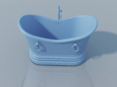 Light Blue Heart Shaped Bathtub With Ring Handles And Decorative Base Patterns 3d model