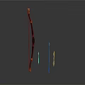 Black Traditional Bow with Gold Accents and Three Arrows as Ancient Weapon