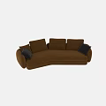 Comfortable Brown Curved Three Seater Sofa Modern Upholstered With Gray Pillows 3d model