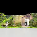 Lush Living Plant Wall with Wooden Cabin and Greenery in Natural Garden Setting