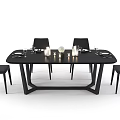 Modern Black Dining Table Set With Four Chairs And Decorative Tableware 3d model