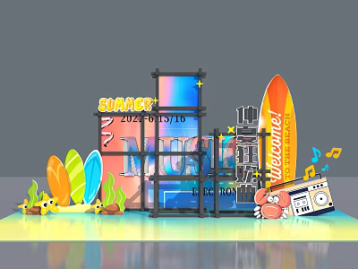 SLAMJAM 2024 2025 Tour Vibrant Display With Colorful Surfboards Radio And Music Notes 3d model
