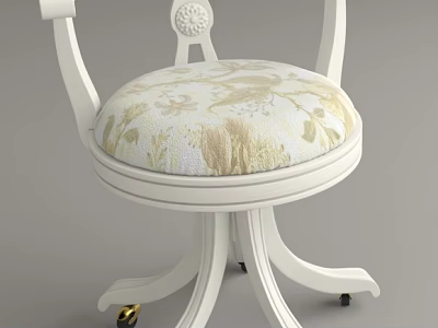 White Wooden Accent Chair With Carved Detailing Floral Patterned Cushion And Round Base Gold Wheels 3d model