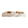 Cream Velvet Sectional Sofa With Plush Tufted Design And Decorative Accent Pillows