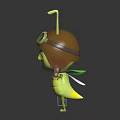 Cute Green Cartoon Creature Wearing Pilot Helmet and Goggles Standing Beside Small Suitcase