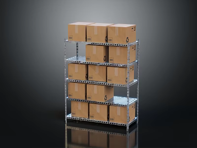 Sturdy Metal Display Shelving Unit With Multi Tiered Racks Storing Cardboard Boxes 3d model