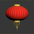 Red Lantern Light Fixture With Gold Stripes And Tassel Design For Home Furniture