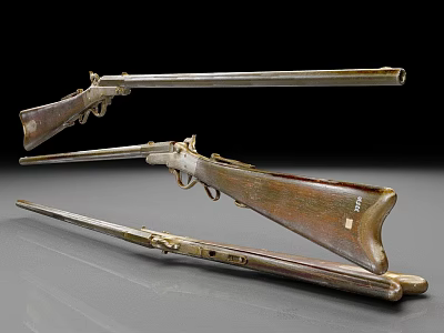 Vintage Rifles With Wooden Stocks Polished Metal Barrels And Classic Design 3d model