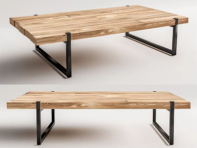 Modern Minimalist Tea Table With Solid Wooden Tabletop And Black Metal Legs Design 3d model
