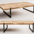 Modern Minimalist Tea Table With Solid Wooden Tabletop And Black Metal Legs Design