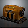 Orange Industrial Machinery With Warning Label And Gauge On Black Base