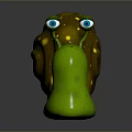 Cute Cartoon Snail With Green Body Brown Shell Yellow Spots And Big Eyes
