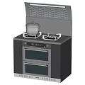 Modern Black Kitchen Appliance With Gas Stove Range Hood And Double Oven