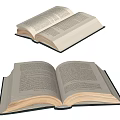 Open Books with White Pages Displaying Printed Text Content on White Background 3d model