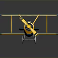 Blue And Yellow Biplane Model With Double Wings Propeller And Landing Gear