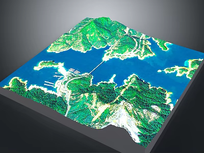Detailed 3D Terrain Model With Green Mountainous Areas And Blue Water Bodies 3d model