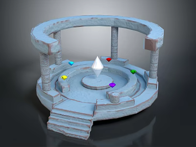 Playground Equipment Circular Structure With Steps Columns Central Pointed Top And Colorful Blocks 3d model