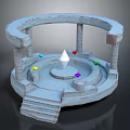 Playground Equipment Circular Structure With Steps Columns Central Pointed Top And Colorful Blocks