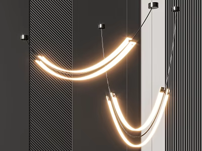 Stylish Modern Curved Pendant Lights With Warm LED Glow And Metallic Finish For Interior Decor 3d model