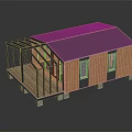 Modern Small House Structure With Wooden Walls Metal Roof Large Glass Windows And Wooden Deck