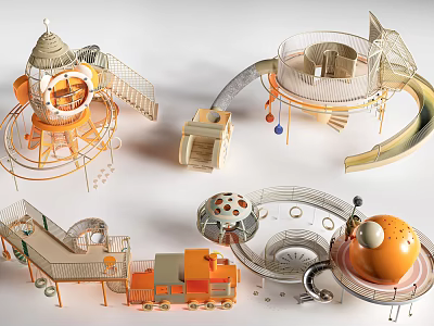 Modern Children's Playground Sports Equipment With Slides Climbing Structures And Train 3d model