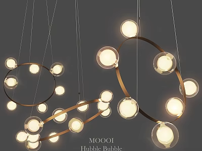 Stylish MOOOI Humble Bubble Pendant Lights With Circular Rings And Spherical Bulbs 3d model